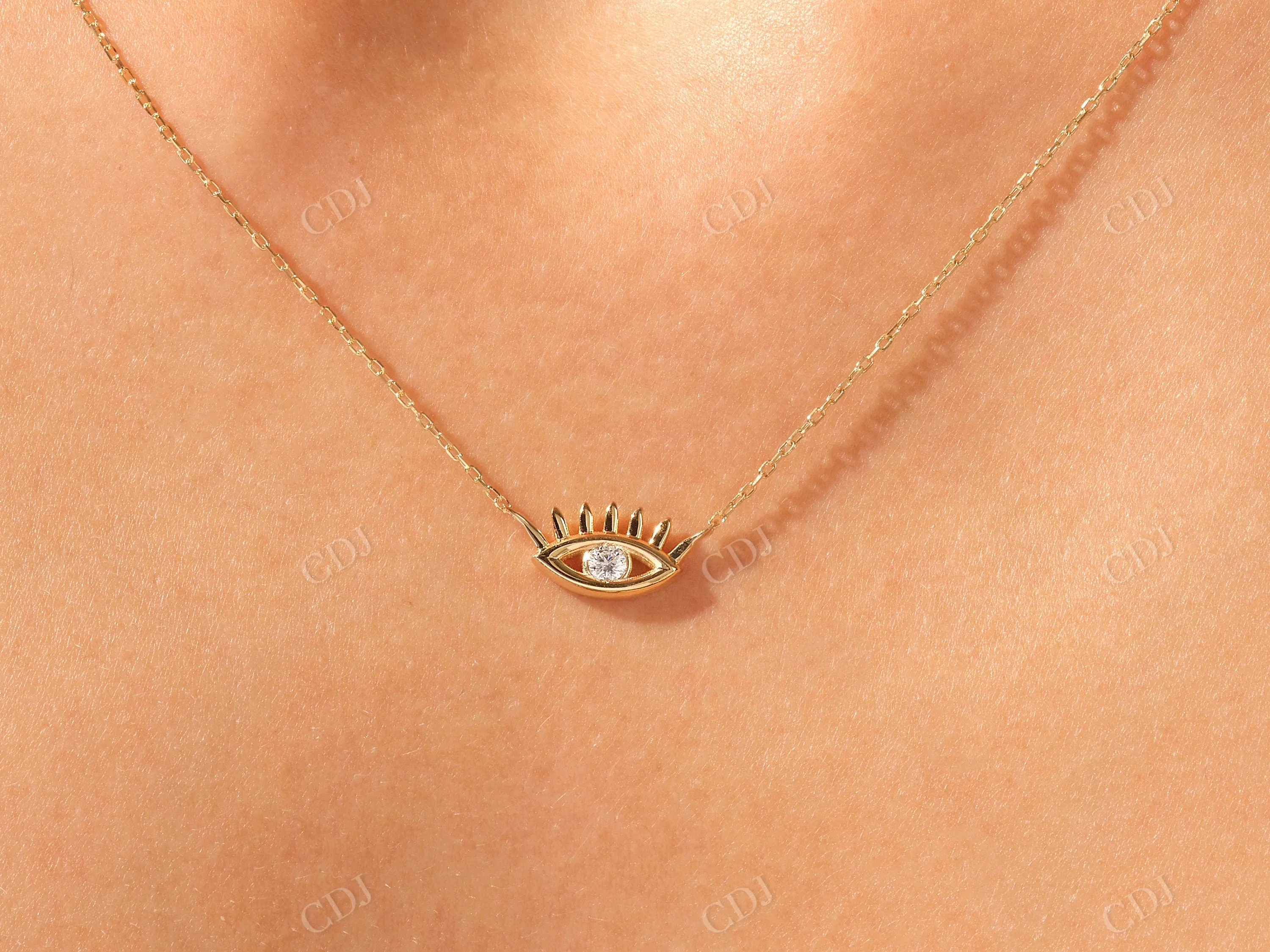 0.10CTW Round Shape Moissanite Evil Eye Necklace