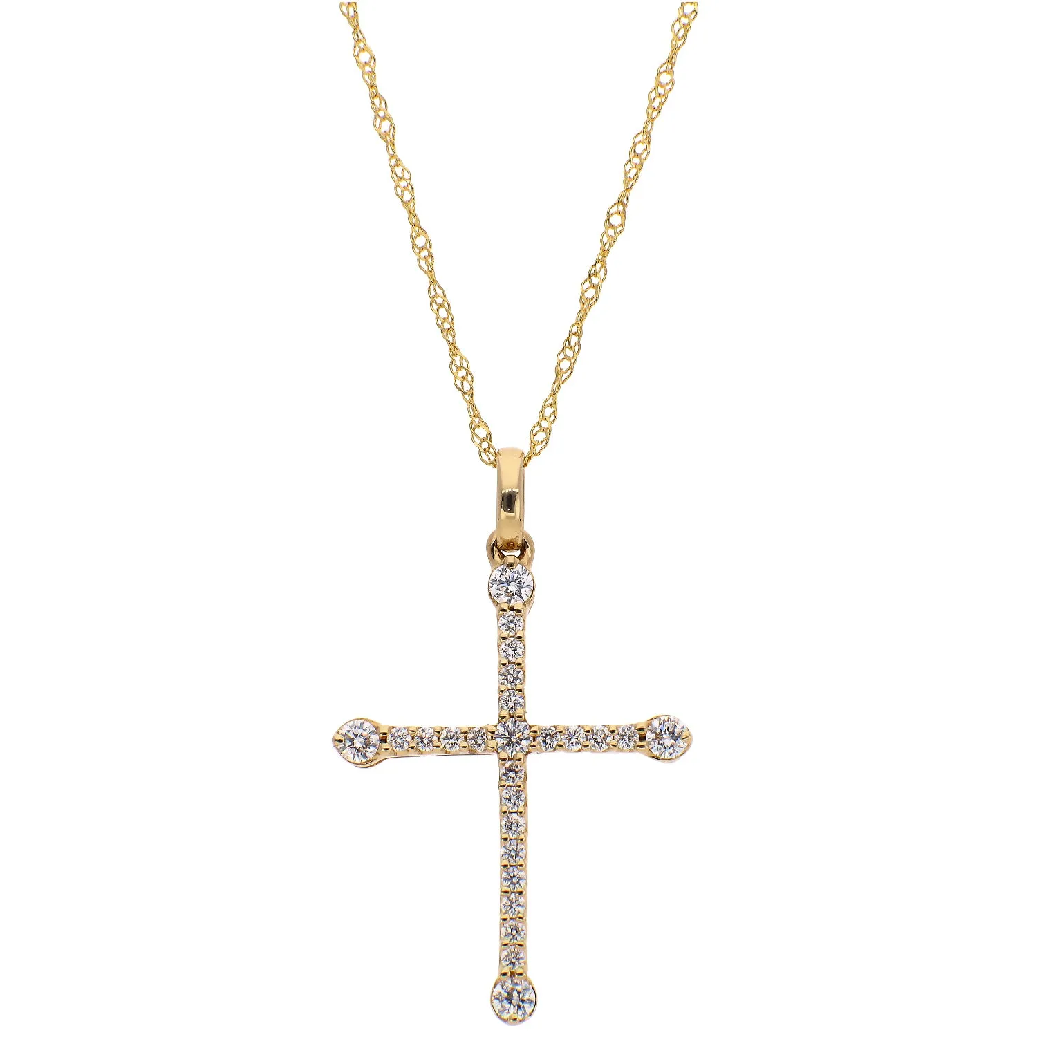 14K Yellow Gold Diamond Cross Necklace