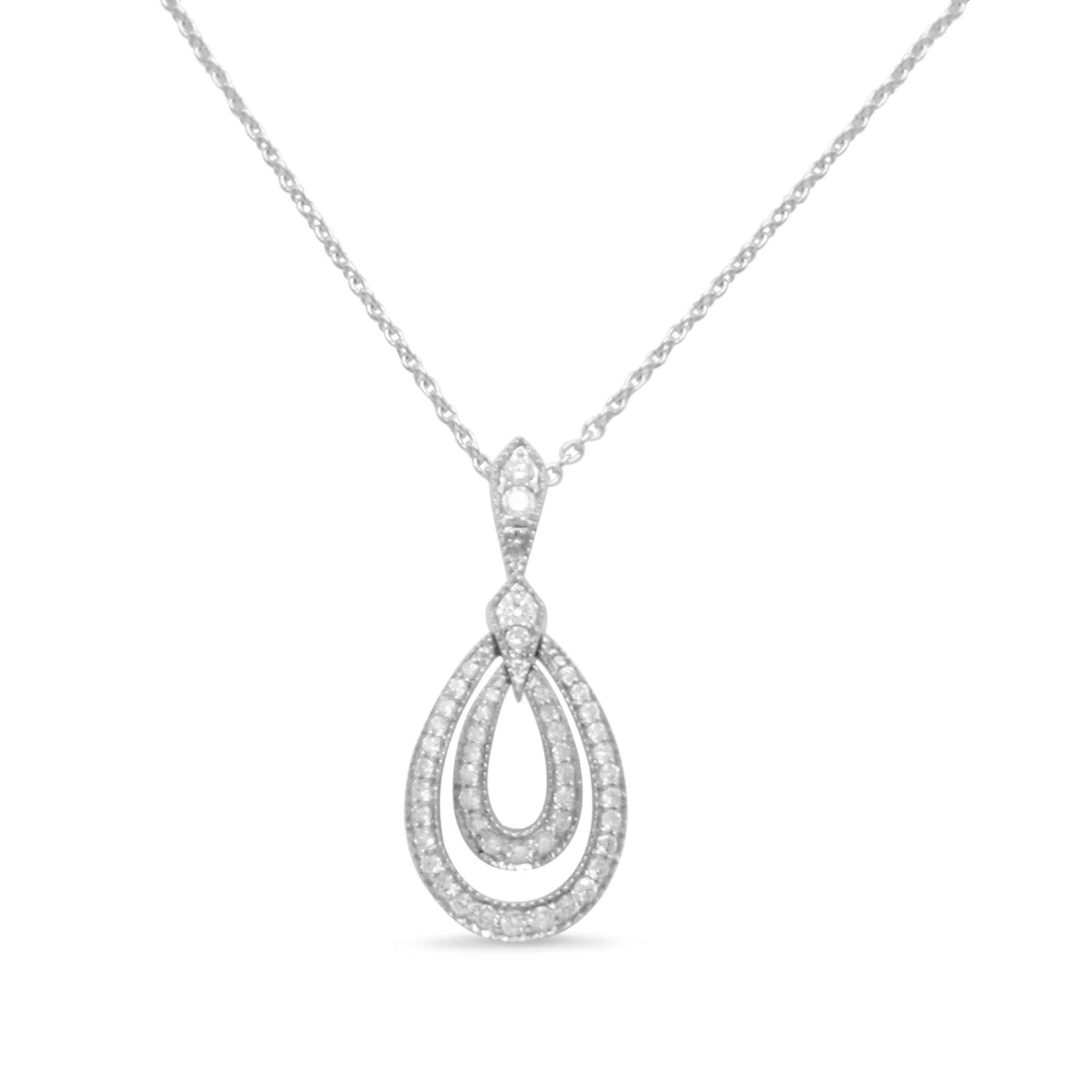 18ct White Gold Diamond Drop Pendant Necklace 16"