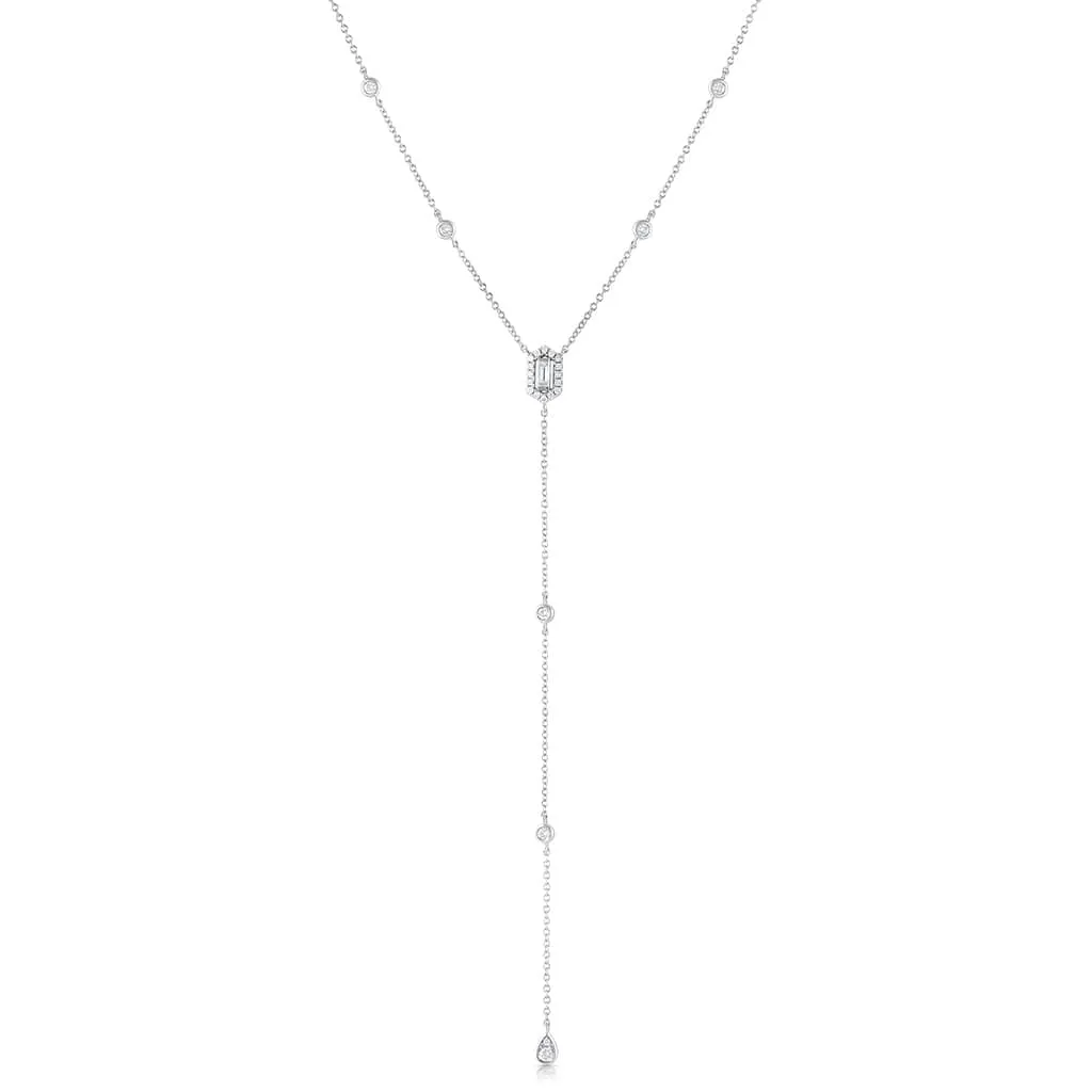 18k White Gold 0.40ctw Diamond Hexagon Drop Pendant Necklace