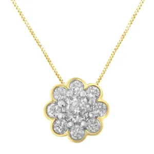 2 Micron 10K Yellow Gold plated .925 Sterling Silver 1/4 cttw Diamond Cluster Pendant Necklace (I-J, I2-I3)