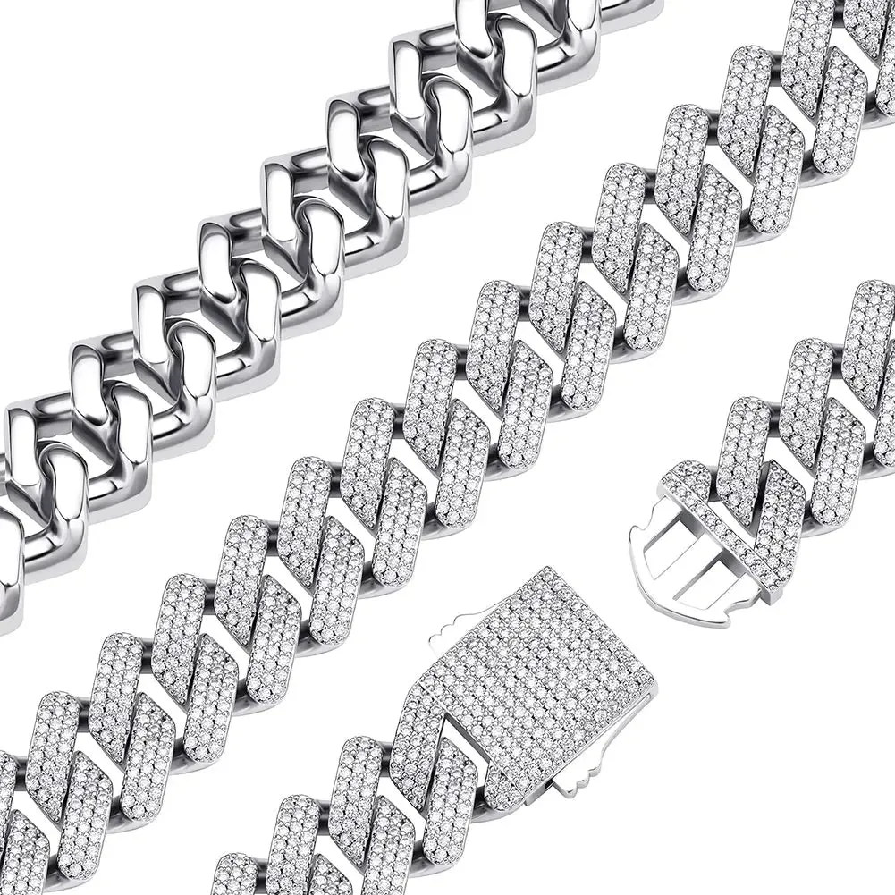 20mm Diamond Prong Link Chain in White Gold