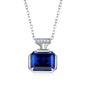 4.0 Carat Rectangular Lab-Created Sapphire Pendant Necklace with S925 Silver-Plated Platinum Finish