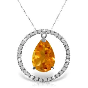 6.6 Carat 14K Solid White Gold Diamond Citrine Circle Of Love Necklace