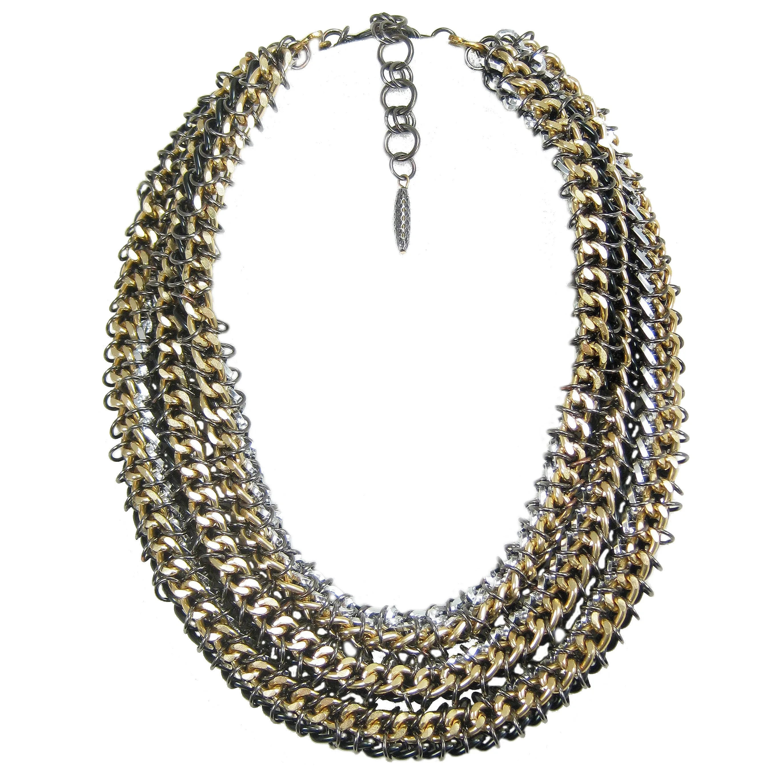 #780n Silver/Gold/Black 3 Strand Chain Mail Rope Necklace