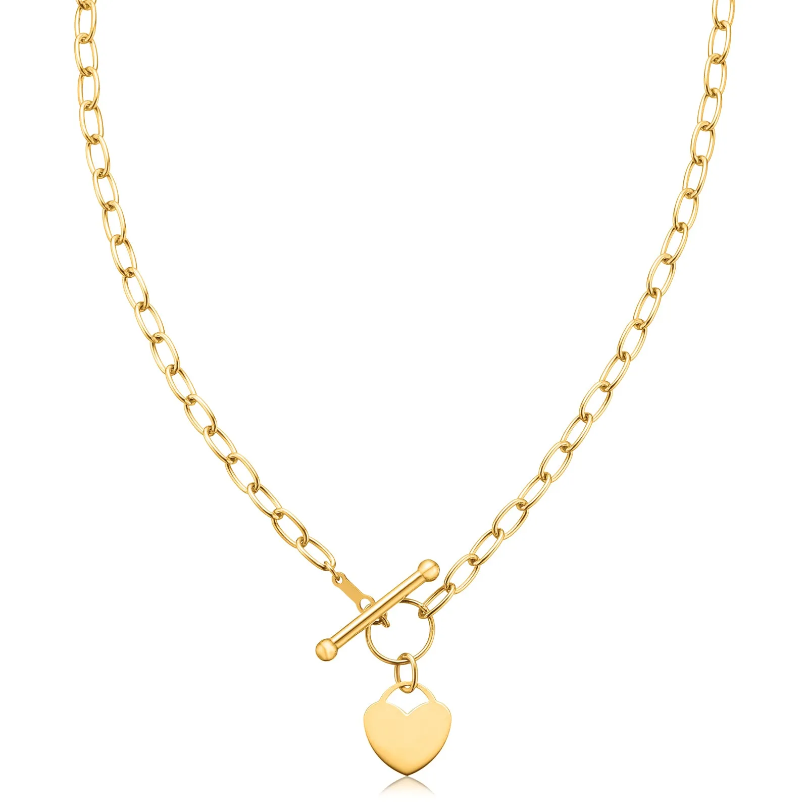 9ct Yellow Gold Silver Filled 45cm T-bar Heart Necklace