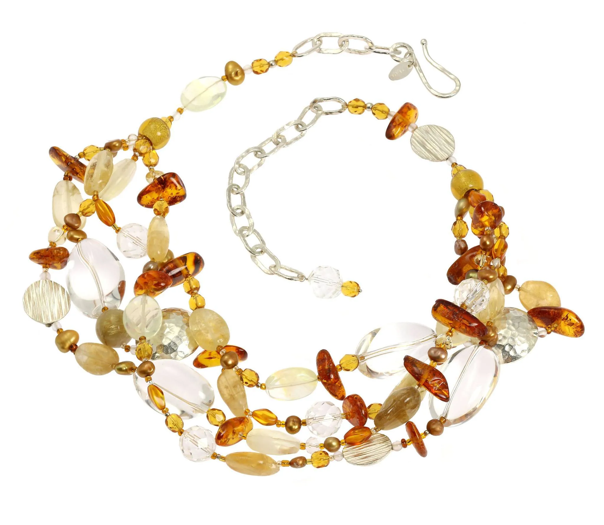 Amber Citrine Crystal Quartz Beaded Gemstone Necklace