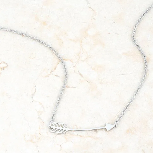 Arianna Silver Stainless Steel Arrow Necklace