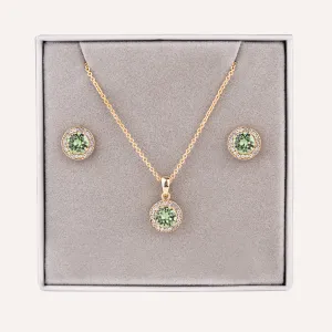 August Peridot-Colour Birthstone Necklace & Earring Set In Gold-Tone