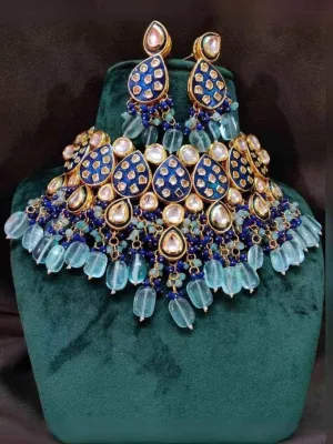 Blue Meena Kundan Jadau Necklace Set