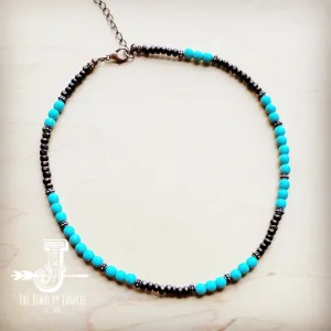 Blue Turquoise, Wood and Copper Beads Collar Necklace 230g