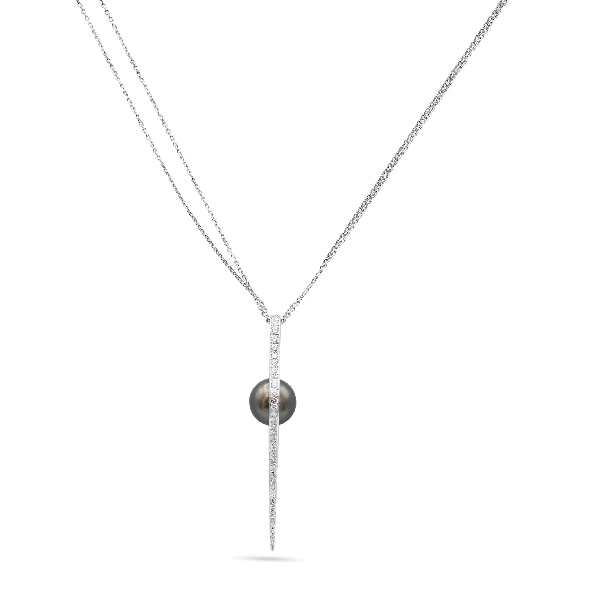 Boodles Cutting Edge Tahitian Pearl & Diamond Pendant On Necklace