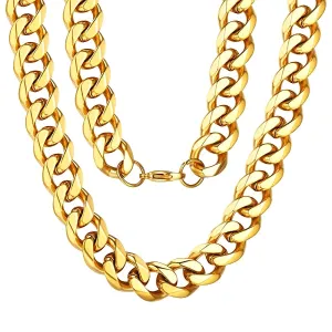 Classy Men 10mm Gold Curb Chain Necklace