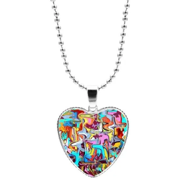 Colorful Jigsaw Puzzle Autism Awareness Hope Necklace Love Heart Shape Glass Cabochon Pendant Necklace Kids Autism Jewelry Gifts