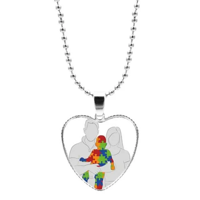 Colorful Jigsaw Puzzle Autism Awareness Hope Necklace Love Heart Shape Glass Cabochon Pendant Necklace Kids Autism Jewelry Gifts