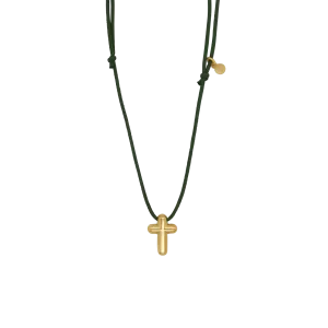 CROSS NECKLACE - GREEN ROPE AND GOLDEN SILVER