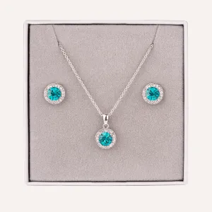 December Zircon-Colour Birthstone Necklace & Earring Set In Silver-Tone