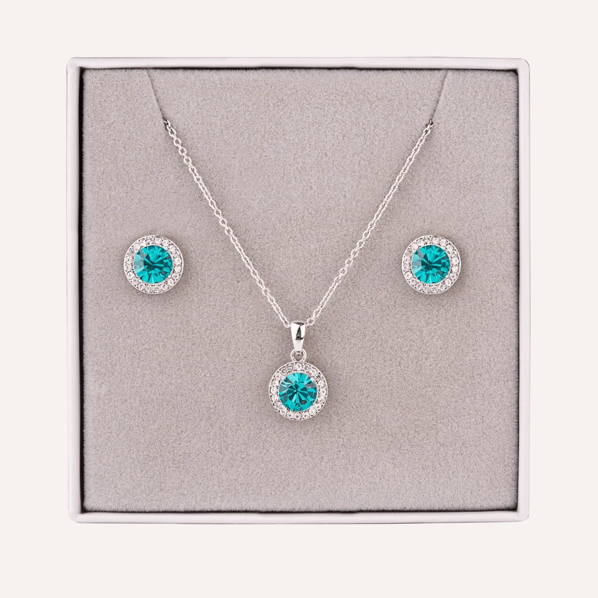 December Zircon-Colour Birthstone Necklace & Earring Set In Silver-Tone