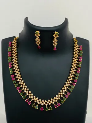 Elegant Gold Plated Multi Color Stoned Premium Quality Necklace With Earring Sets