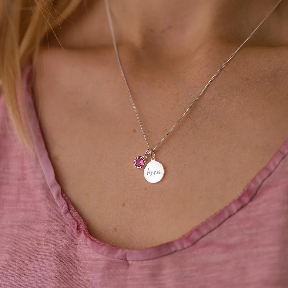 Engraved October Birthstone Necklace