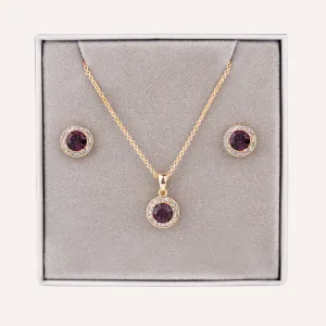 February Amethyst-Colour Birthstone Necklace & Earring Set In Gold-Tone