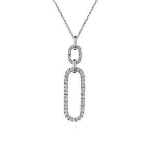 Gabriel 14K White Gold Diamond Link Chain Drop Pendant Necklace