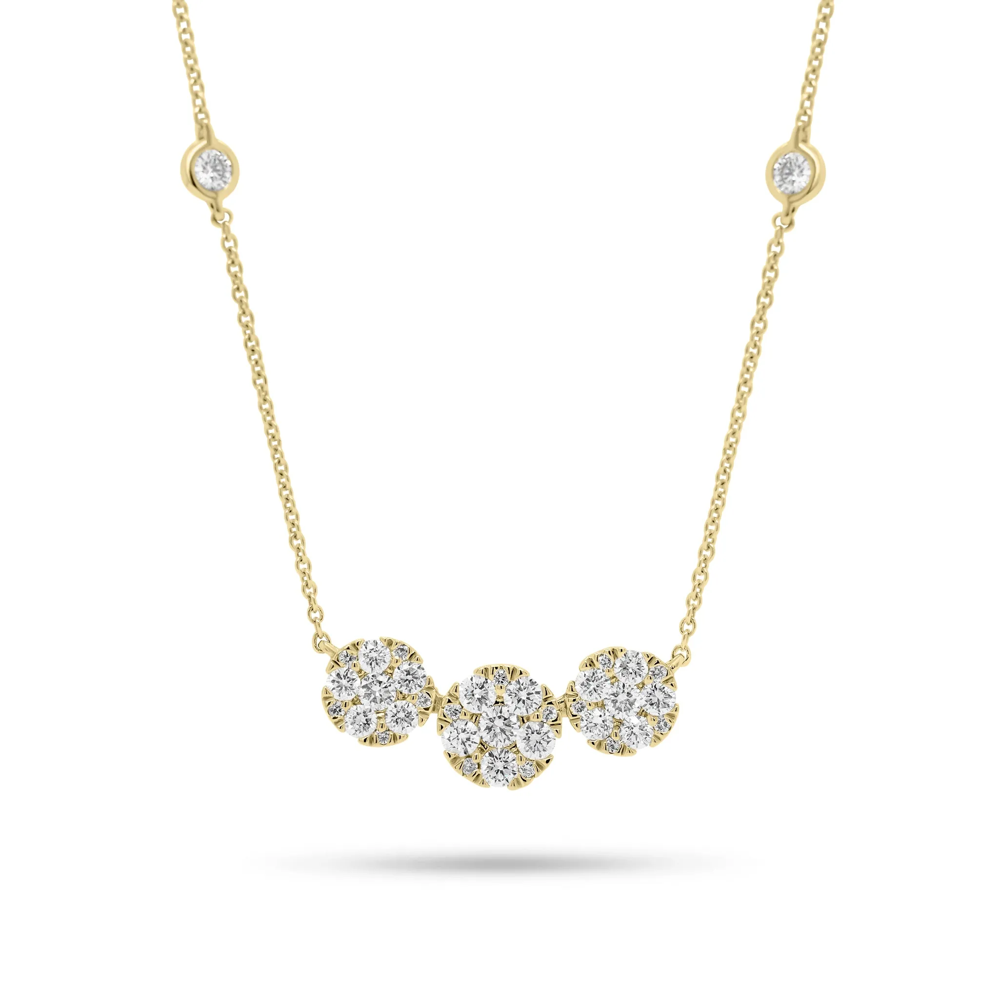 Halo Diamond Trio Necklace with Bezel-Set Diamonds