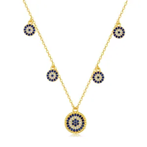 JC - Women's Evil Eye Necklace: Silver link chain with moon and blue evil eye charm