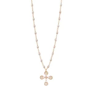 Lace Cross Diamond Necklace, Opal, Rose Gold, 16.5"