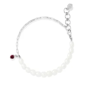 Luna White Pearl, Chain and Garnet Drop Bracelet