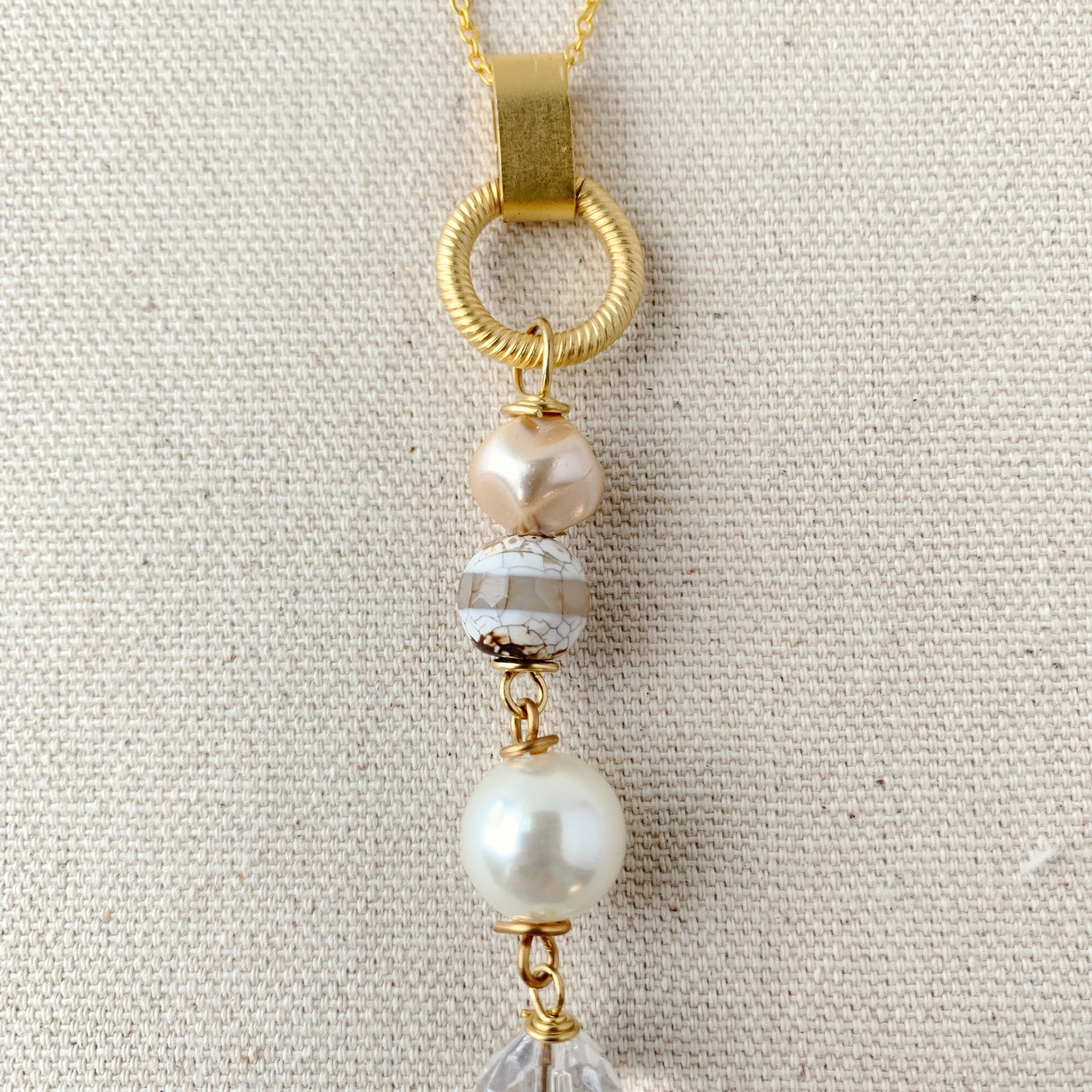 Magnolia Collection Pearl and Agate Chandelier Pendant Necklace