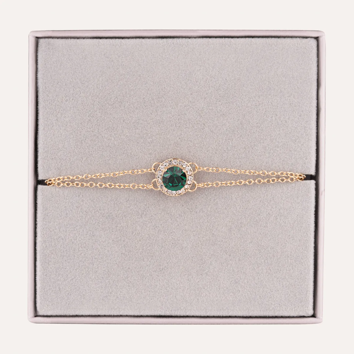 May Emerald-Colour Birthstone Clasp Bracelet In Gold-Tone