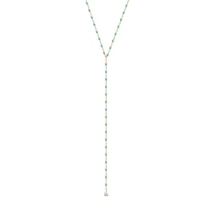 Mini Gigi Y Party Turquoise necklace, Yellow Gold, 19.7"