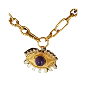 Pre Order:  Gold Titanium Steel Eye Zircon Pendant Necklace