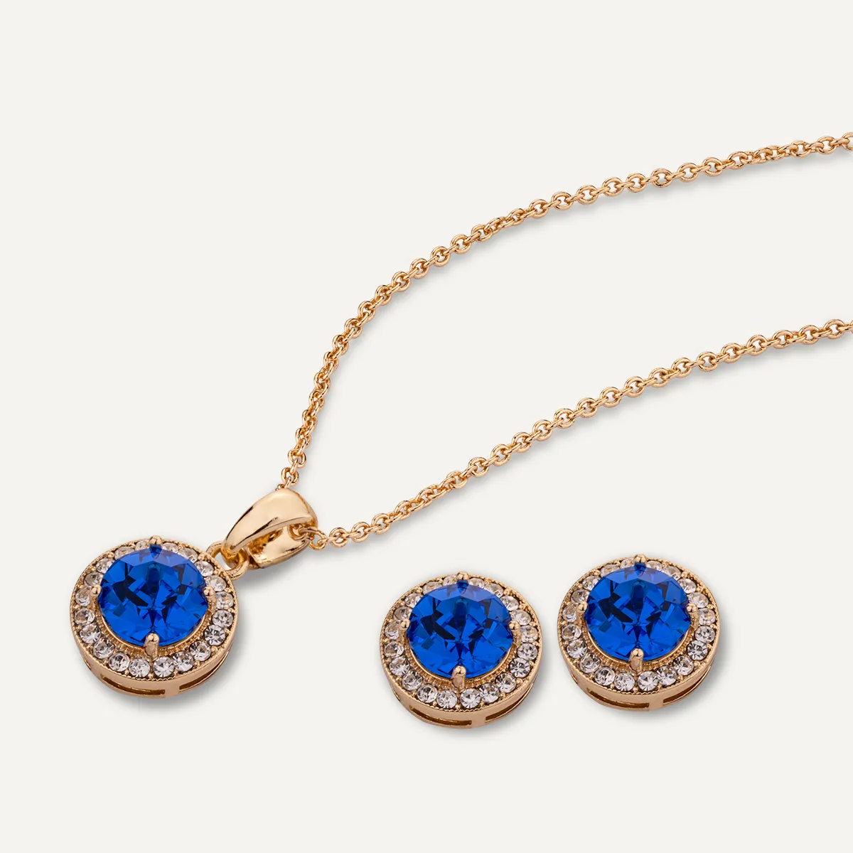 September Sapphire-Colour Birthstone Necklace & Earring Set In Gold-Tone