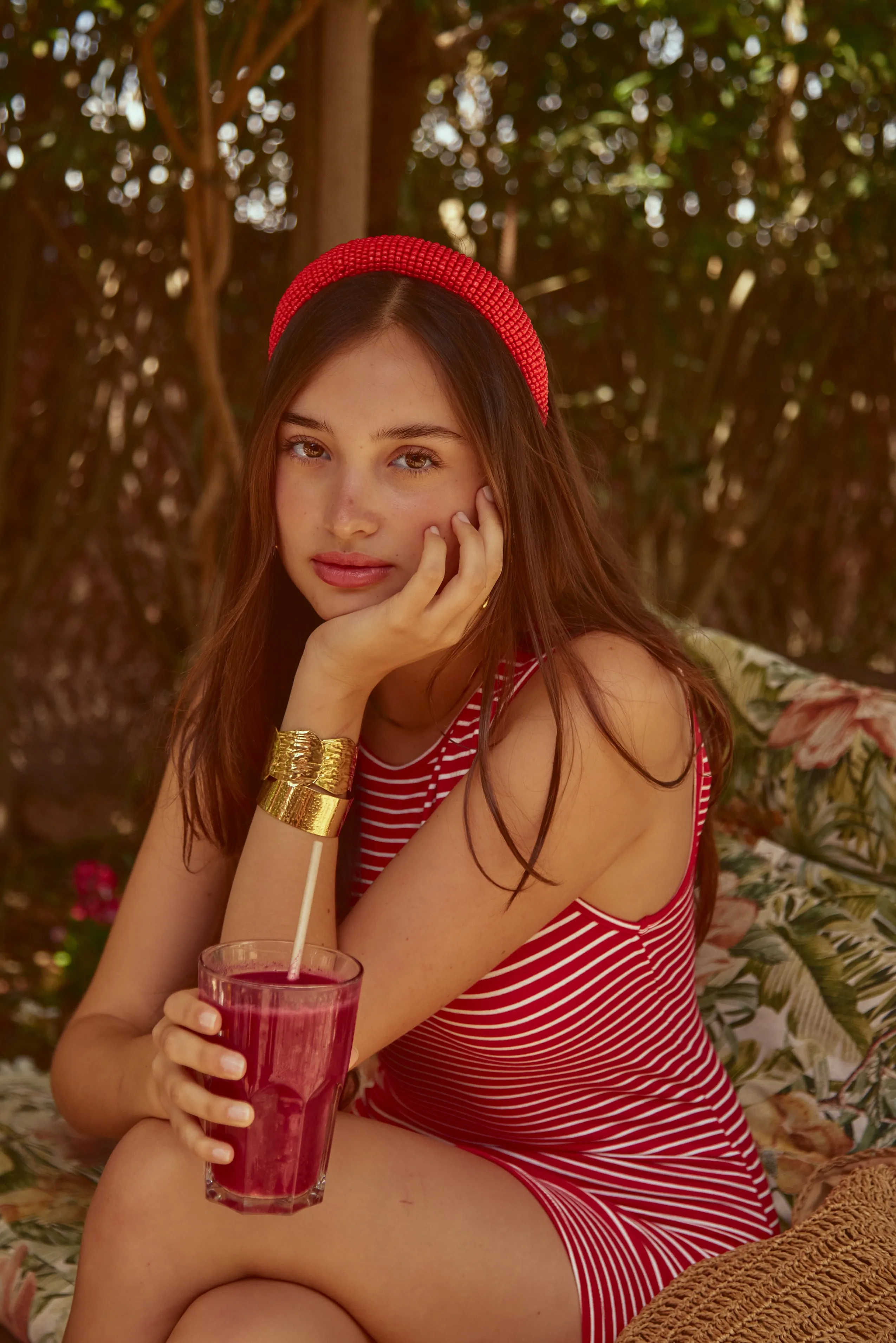 Solid Beaded Headband in Red