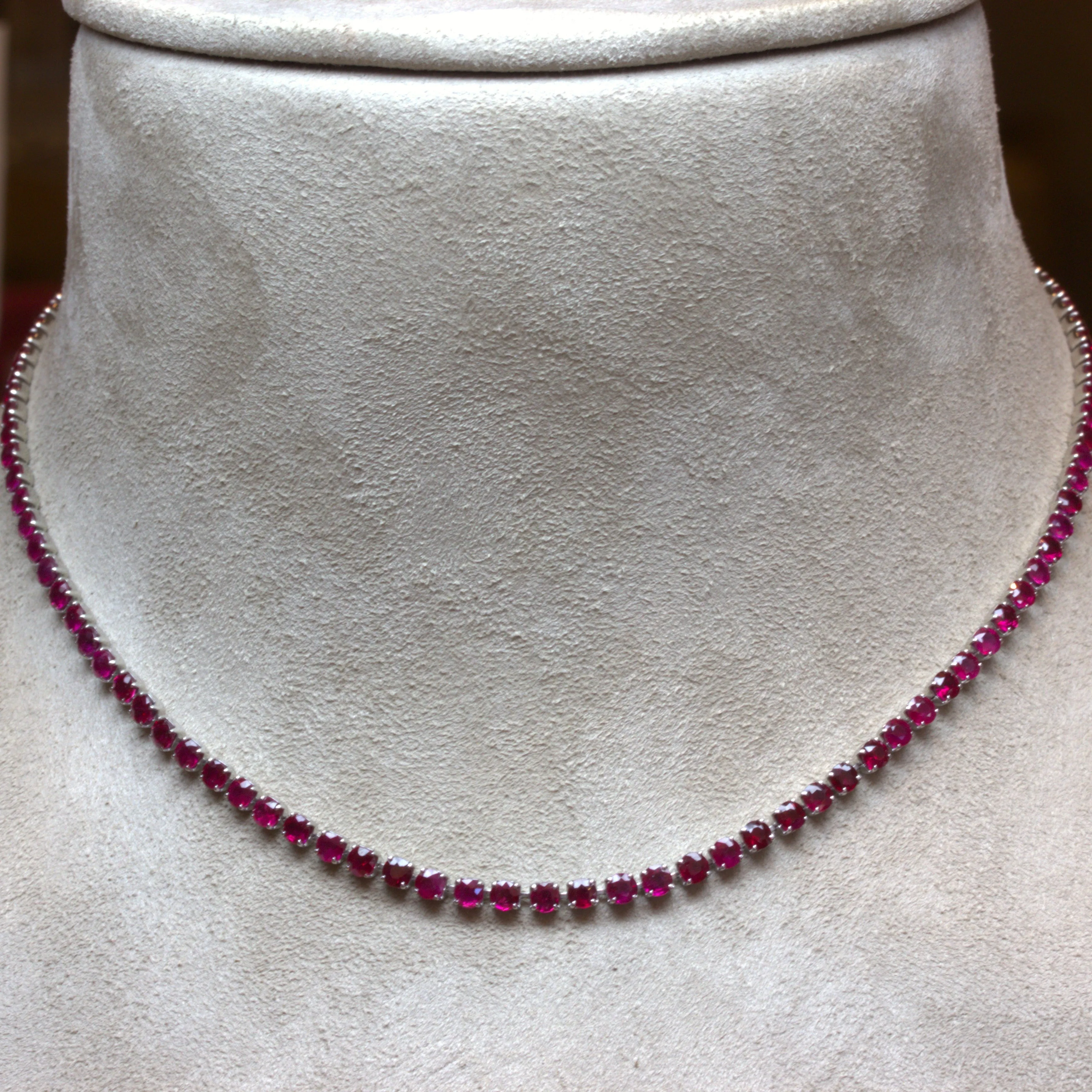 Superb 15.12 Carat Ruby Platinum Tennis Necklace