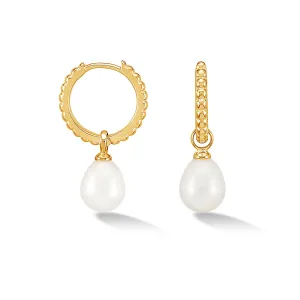 Timeless Oval Pearl Charm Hoops