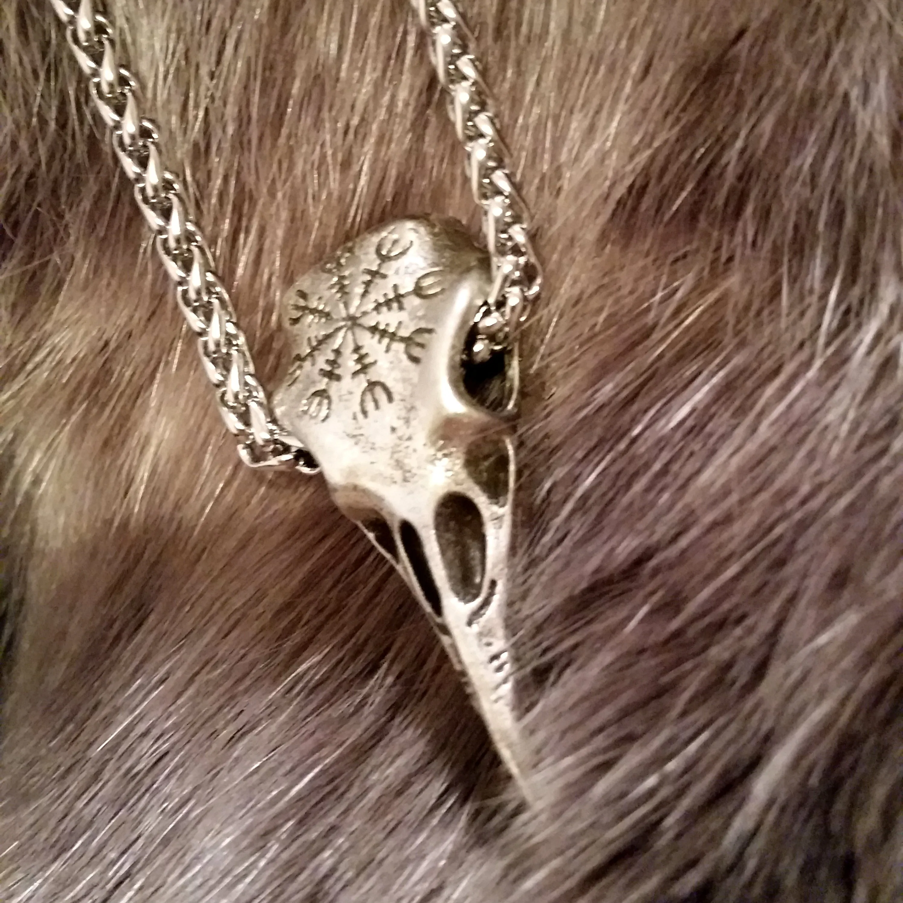 Viking Necklace Silver Raven Helm of Awe Norse Style